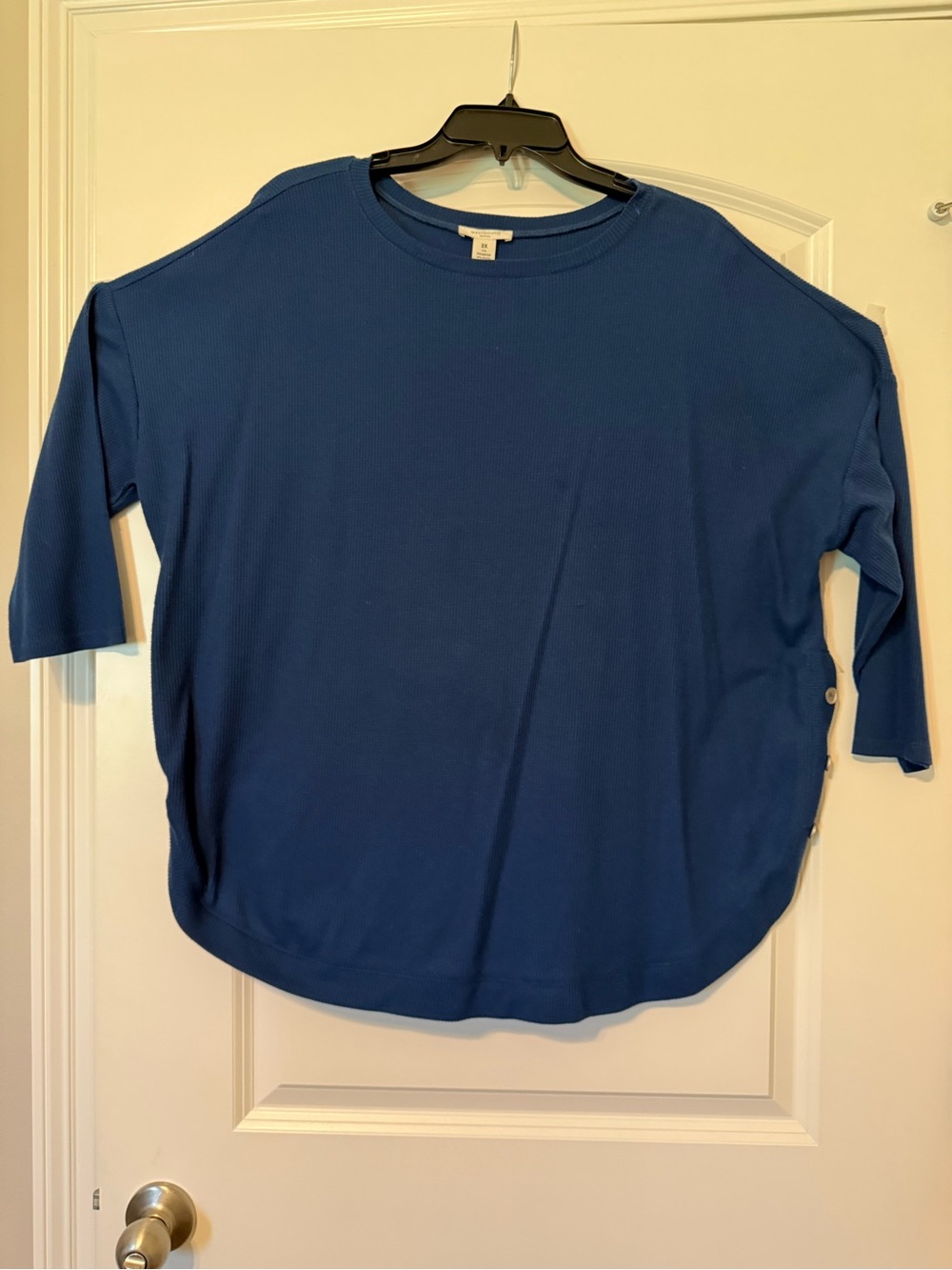 Westbound Blue Button-Accent Dolman Sleeve Top